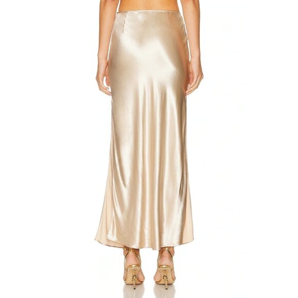 Ferragamo Satin Skirt in Beige 38 New Womens Maxi Gold Long Formal - Picture 3 of 15